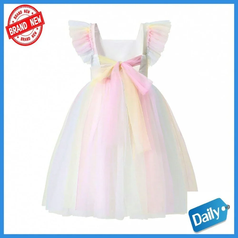 Toddler Girls Tulle Flower Girl Dress Ruffled Sleeve A-Line Special Occasion